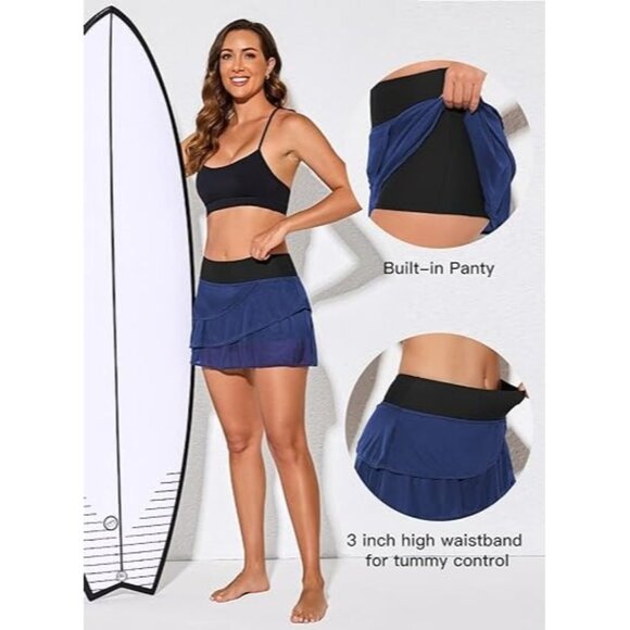 Womens Swim Skort Bottom Built-In Brief Ruffle Design Elastic WaistbandSize 18W - Picture 3 of 8